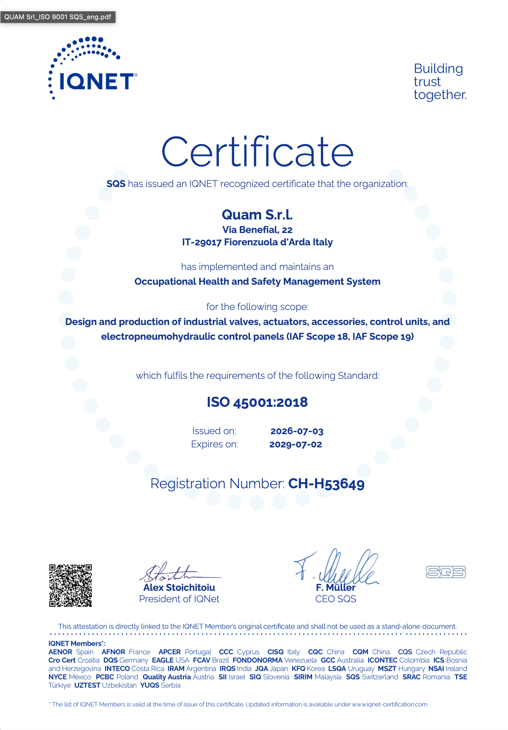 Certificate ISO 45001:2018